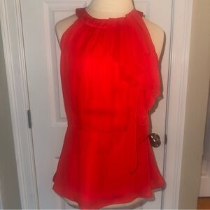 White House Black Market Vibrant Red Ruffle Blouse
